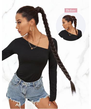 REECHO DIY Braid Ponytail Extension | Long Straight Synthetic Hair Wrap Around Ponytail in Dark Chocolate Brown - 34Inch | For Women -150g - Buy Online on SooperMarket.com