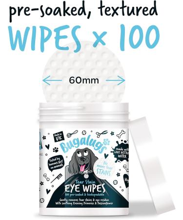 BUGALUGS Dog Eye Wipes 100 Biodegradable textured pre-soaked Dog Wipes. Safe & Easy Cleaning For Dogs - Pet Eye Wipes Remove Tear Stains Dog Eye Crust & Eye Discharge - Buy Online on SooperMarket.com