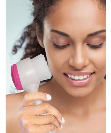 2 in 1 Manual Face Brush Cleanser - Exfoliating & Soft Bristle Face Cleansing Brush - Deep Pore Exfoliation, Makeup Removal, Acne Treatment - Hot Pink - Buy Online on SooperMarket.com