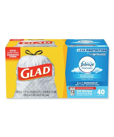 Glad - Tall Kitchen Bags Drawstring 13Gal. 40BG/BX White Sold as 1 Box COX78361