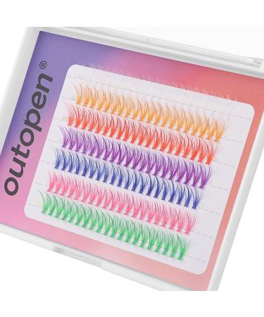 Outopen 14MM Colored Cluster Lash Extensions - 140 PCS C Curl Wispy Natural Eyelashes - DIY Reusable 7 Color Mix - Buy Online on SooperMarket.com