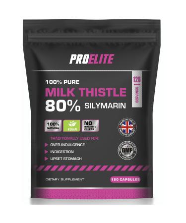 Milk Thistle Capsules 12 000mg - 80% Silymarin High Strength - 120 Capsules Vegan NO Fillers & Binders 100% Pure - Milk Thistle Tablets Powder Alternative by PROELITE 120 count (Pack of 1)