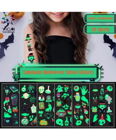 120 Styles Luminous Temporary Tattoos for Kids Party Supplies - Glow in the Dark Decorations & Birthday Favors - 20 Sheets Total with Halloween Stickers - Buy Online on SooperMarket.com
