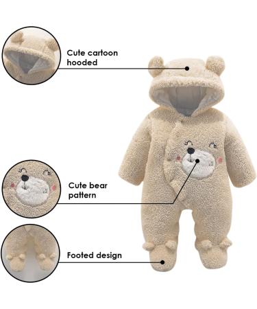 Newborn Cartoon Bear Snowsuit | Baby Winter Coat Footed Romper | Khaki 6-9 Months - Buy Online on SooperMarket.com