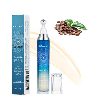5% Caffeine Eye Serum with 360 Eye Massage Roller Eye Serum for Dark Circles & Relieve Puffiness Reduce Wrinkles and Fine Lines Eye Bags Tighten Lifting Brightening Under Eye Cream-0.5 OZ