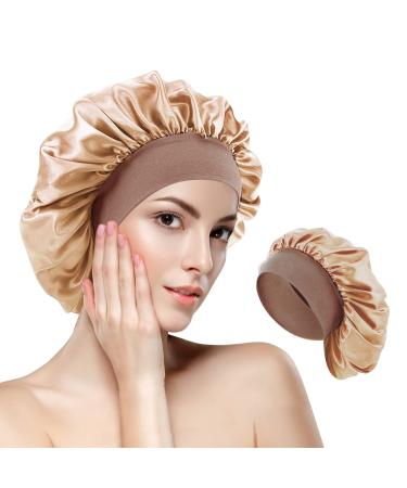 Ehiog satin bonnet night sleeping cap silk curls breathable silk sleeping cap double -layer night hat adjustable sleeping cap for women and girls golden