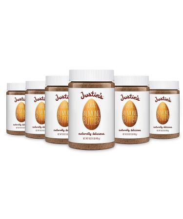 Justin's Classic Almond Butter, Only Two Ingredients, No Stir, Gluten-free, Non-GMO, Keto-friendly, Responsibly Sourced, 16 Ounce Jar (6 Pack)
