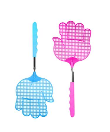 Rpanle fly clapping 2 pieces extendable telescopic clapping flyer Insect catcher fly protection with integrated mosquito scraps in front of insects fly pink + blue.