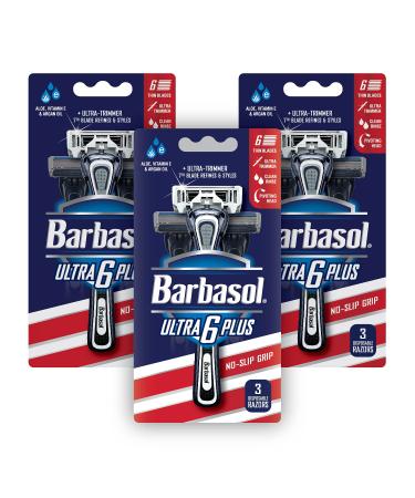 Barbasol Ultra 6 Plus Premium Disposable Razor Value Pack Bundle (3 Packs/9 Total Razors)