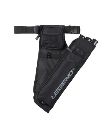 Legend First Archery Quiver for Arrows - Target Shooting Hip Quivers with Adjustable Belt & 3 Arrow Tubes - Durable Nylon Material - with T-Slot & Storage Pockets for Accessories, Tools, Score Card Right Black