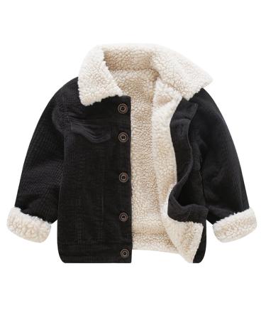Volunboy Toddler Corduroy Sherpa Jacket Fleece Lining Coat Lapel Button Down Thicked Warm Outwear for Baby Boys Girls 12 Months Black