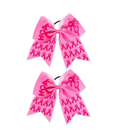 Breast Cancer Cheer Bow Breast Cancer Awareness Cheer Bow 7inch Ribbon Hair Bow Pink Cheer Bows Cheerleader Bows Cheerleading Ponytail Holder Hair Accessories for Breast Cancer Month (Style B