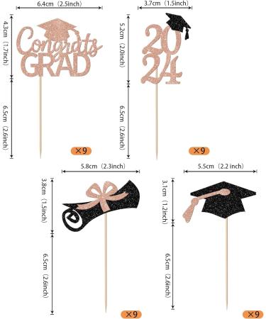 Rsstarxi 36 Pack 2024 Graduation Cupcake Toppers 2024 Graduation Party Decorations Glitter Class of 2024 Congrats Grad Diploma Cap Cupcake Picks for 2024 Graduation Party Cake Decorations Rose Gold - Buy Online on SooperMarket.com
