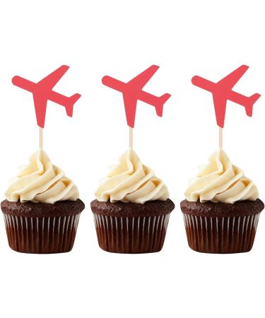 Set of 24 Red Airplane Cupcake Toppers Handcrafted Baby Shower / Kids' Birthday Party Decors - Buy Online on SooperMarket.com