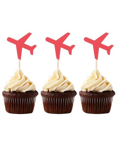Set of 24 Red Airplane Cupcake Toppers Handcrafted Baby Shower / Kids' Birthday Party Decors
