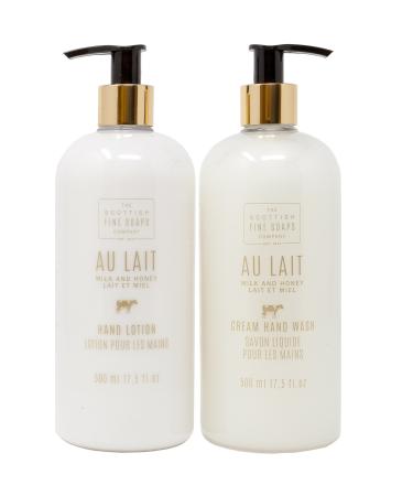 Scottish Fine Soap Au Lait Milk & Honey Cream Hand Wash + Hand Lotion Gift Set | LARGE 17.5 Ounce Each