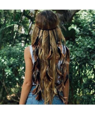 Runmi Boho Feather Headband Long Tassel Headwear Adjustable Hairbands Festival Hair Accessories for Women and Girls