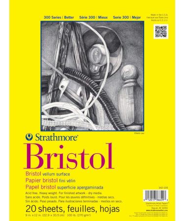 Strathmore 300 Series Bristol Paper Pad  Vellum  Tape Bound  9x12 inches  20 Sheets (100lb/270g) - Artist Paper for Adults and Students - Charcoal  Pen and Ink  Marker  and Pastel Vellum 9x12 Tape Binding Paper Pad
