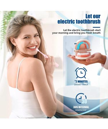 Power Sonic Electric Toothbrush with 6 Brush Heads | 5 Modes, 40,000 VPM Motor | Wireless Quick Charge | Rechargeable Toothbrush for Adults | Travel-Friendly (Pink) - Buy Online on SooperMarket.com
