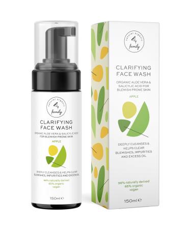 The Natural and Organic Family Clarifying Face Wash with Salicylic Acid - Facial Cleanser for Oily Normal and Combination Skin - Exfoliating Pore Minimizing Formula for Teens and Kids Face Wash Apple