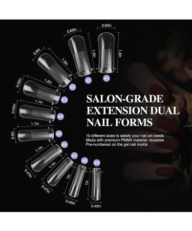 Saviland Clear Dual Nail Forms Set - 100PCS Full Cover Nail Extension Gel Molds + Dual-end Poly Gel Brush | 10 Sizes for Manicure Salon & Home DIY - Buy Online on SooperMarket.com