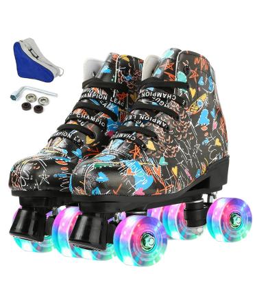 Unisex Indoor and Outdoor Roller Skates Classic High-top for Adult Skating Four-Wheel Roller Skates black flash wheel US:10
