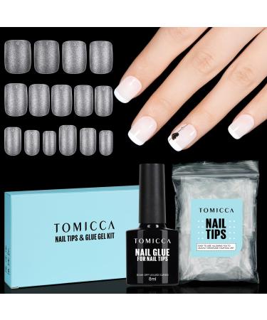 TOMICCA Nail Tips and Glue Gel Kit 4 In 1 Nail Glue and Base Gel with Extra Short Square Nail Tips Nail Extension Kit DIY Nail Art Acrylic Nail Kit Easy Nail Extension Set 15 Size 150Pcs Extra Short Square Nail Kit