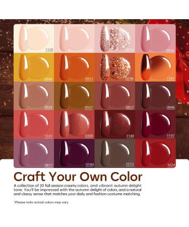 Modelones 20 Colors Gel Nail Polish Kit - Fall Pink Brown Nude Orange with Glitter | Glossy & Matte Top Base Coat for DIY Nail Art Gifts - Buy Online on SooperMarket.com
