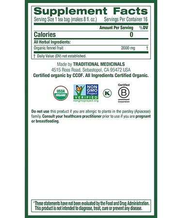 Traditional Medicinals Organic Fennel Herbal Tea - Digestive Health Support (Pack of 2, 32 Tea Bags) - Buy Online on SooperMarket.com