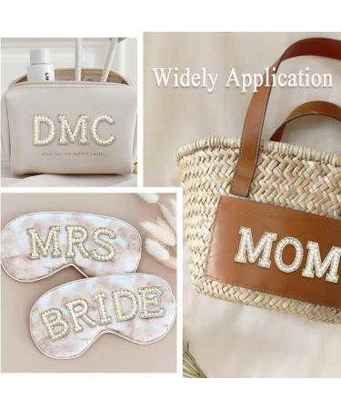 Sparkly Rhinestone & Pearl Iron-On Patch - M White | DIY Alphabet Applique for Clothing - Buy Online on SooperMarket.com