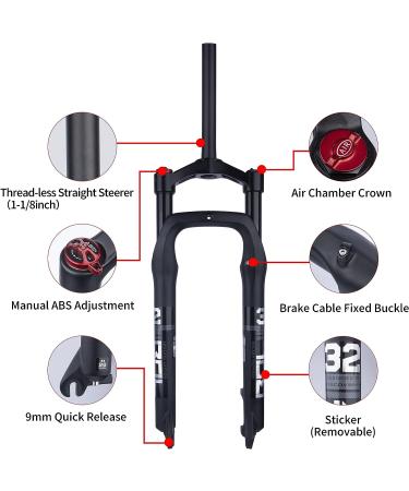 BOLANY 26 Snow Bike Front Fork | Aluminum Alloy Air Gas Fat Fork for 4.0 Tire | Bicycle Accessories - Buy Online on SooperMarket.com