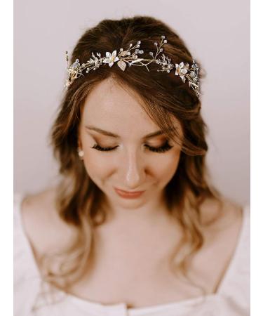 SWEETV Gold Flower-Leaf Bridal Headband | Wedding Hair Accessories for Brides - Buy Online on SooperMarket.com