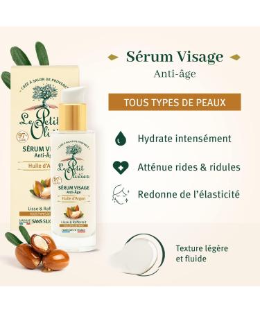Le Petit Olivier - Anti-ageing face serum - Argan oil - Made in France - 30 ml pump bottle - Silicone-free - Buy Online on SooperMarket.com