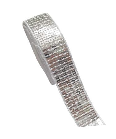 Lauthen.S 20 Yards Silver Paillette Sequins Trim,4 Row 1 inch Sequins Ribbon Sewing Trim for DIY Craft Clothing Dress Sewing Embellishment Silver 1 Inch x 20 Yards