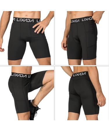 Lixada Men's Elastic Performance Sports Baselayer Shorts - Cool Dry Tights for Active Workouts | Large, A-Black/Grey/White - Buy Online on SooperMarket.com