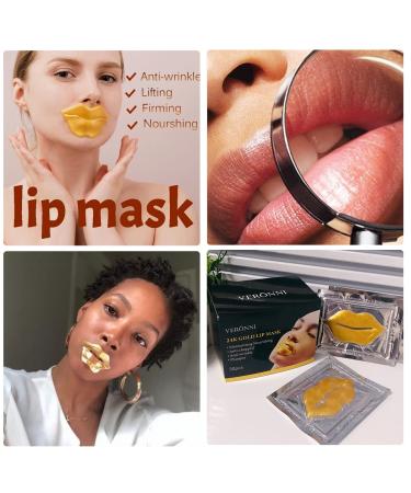 VERONNI 24K Gold Lip Mask - Hydrating Lip Plumper with 30 Patches for Smoother, Firmer Lips - Moisturizing and Nourishing Formula to Minimize Fine Lines - Buy Online on SooperMarket.com