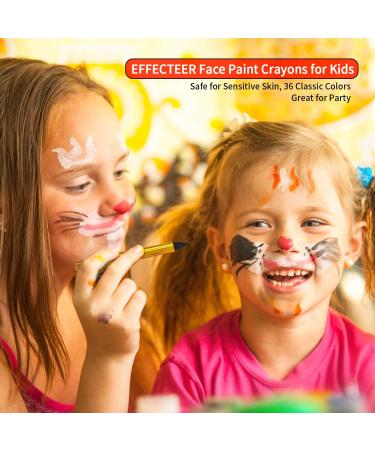 Face Paint Crayons for Kids - 36 Makeup Sticks & Stencils - Professional Face Painting Kit for Halloween or Birthday Party - 6 Fluorescent, 6 Metallic, 24 Classic Colors - Safe for Sensitive Skin - Buy Online on SooperMarket.com