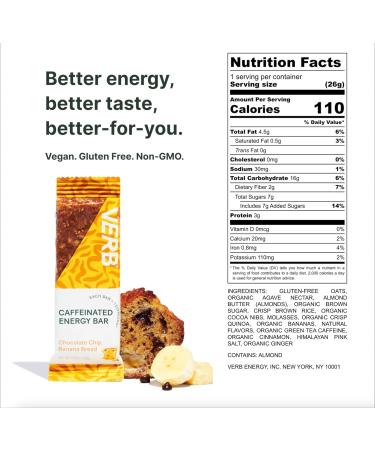 Verb Energy - Variety Pack Caffeinated Snack Bars - 110-Calorie Low Sugar Energy Bar - Nutrition Bars - Vegan Snacks - Gluten Free Breakfast Bars with Organic Green Tea 26g (Pack of 16) Variety Pack -16pk 16 Count (Pack of 1) - Buy Online on SooperMarket.com