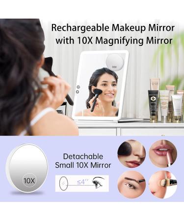 Rechargeable Travel Makeup Mirror with 10X Magnifying Mirror - Portable Lighted Cosmetic Mirror for Travel & Office - 3 Light Modes - Touch Screen Dimming - White - Buy Online on SooperMarket.com