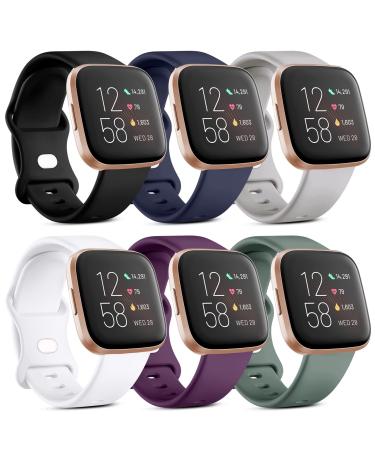 Witzon 6 Pack Bands Compatible with Fitbit Versa 2 Bands for Women Men, Compatible with Fitbit Versa Lite/Versa, Soft Silicone Replacement Wristbands Sport Band for Versa 2 Smart Watch (Small, A) Small A-Black/White/Gray/M…