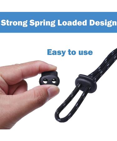 J.CARP 30Pcs Black Plastic Cord Locks End Spring Toggle Stopper - Double Hole Elastic Adjuster for Drawstrings, Bags, Clothing, Paracord - Black - Buy Online on SooperMarket.com