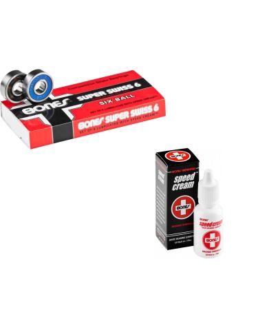 Bones Super Swiss 6 Skateboard Bearings 8-Pack with Speed Cream Lubricant