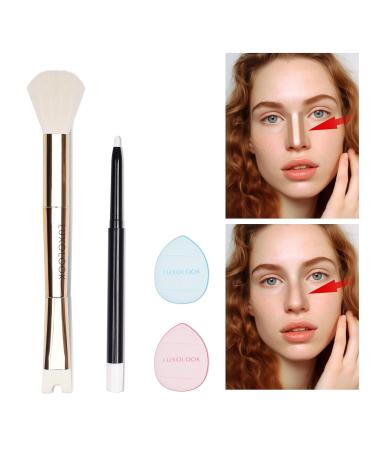 U-Shaped Viral Contour Nose Brush Set | Dual-Ended Makeup Brush & Foundation Sponge for Perfect Contouring | Enhance Your Look with Professional Makeup Tools - Buy Online on SooperMarket.com