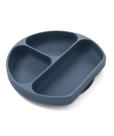 Baby Silicone Suction Plate Divided Plate Non Toxic BPA Free Waterproof Dishwasher Safe Easy Clean up Indigo