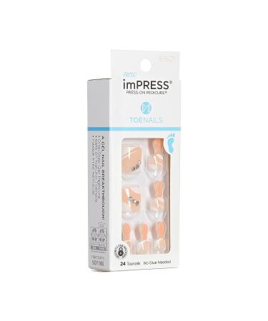 KISS imPRESS Press-On Pedicure Fake Toenails Kit - Square Bejeweled Pink & White Nails with Prep Pad, File, Stick - 24 Nails - Buy Online on SooperMarket.com