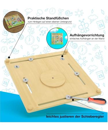 Woodywood Calendar Watch for Children - Bilingual Montessori Learning Clock in Wood - 30x30 cm - Teach Time Date & More Ideal Gift for Kids - Buy Online on SooperMarket.com