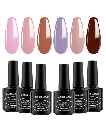 Lagunamoon 6pcs Gel Nail Polish Set 6 Colors Nude Pink Purple Wine Red Gel Polishes Soak off Nail Gel Manicure Nail Art Kit Starter Kit Gift 8ML -Elegant Office Lady Elegant Office Lady | Salon-Grade Polish