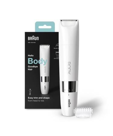 Braun Body Mini Trimmer Gentle Body Hair Removal Precision Trimmer Wet & Dry 100% Waterproof BS1000 White Body Trimmer