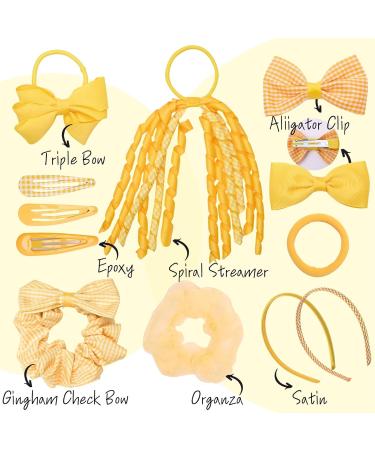 Basic Sense Gingham Girl Hair Accessories Set 16 Pieces Hair Ties Pins Scrunchies Ribbon Ponytail Holder Summer School Check Uniform Yellow - Buy Online on SooperMarket.com