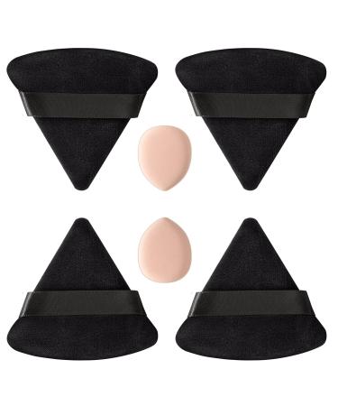 HEYMKGO 4 Triangle Powder Puff & 2 Mini Makeup Sponge Pads Velvet Setting Make Up Puff Face Eyes Makeup Puff Reusable Wet Dry Foundation Applicator for Pressed/Loose Powder (Black) Black L
